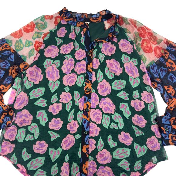 Jodifl Feminine Floral Romantic Multicolor Artsy Button Down Blouse Women's M - Picture 1 of 8